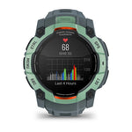 Garmin Instinct 3x Neo Tropic with Twilight Band front facing showing heart rate stats