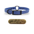 SoftFlex 3/4" dog collar with center ring, black hardware, free brass name plate, and waterproof, odor-resistant material. Poppin Periwinkle