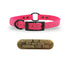 SoftFlex 3/4" dog collar with center ring, black hardware, free brass name plate, and waterproof, odor-resistant material. Bubble Gum Pink