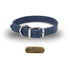 USA-made 3/4" UltraSoft Luxe leather collar with D-ring. Fits 8-18" necks. Free customizable brass name plate. Durable & stylish. Navy Blue
