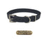 3/4" dog collars. Fits up to 25" necks, trim to fit. D/Square rings for leash/tags. Free brass name plate. Double Buckle Granite Black.