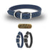 USA-made 3/4" UltraSoft Luxe leather collar with D-ring. Fits 8-18" necks. Free customizable brass name plate. Durable & stylish. Navy Blue and Gray