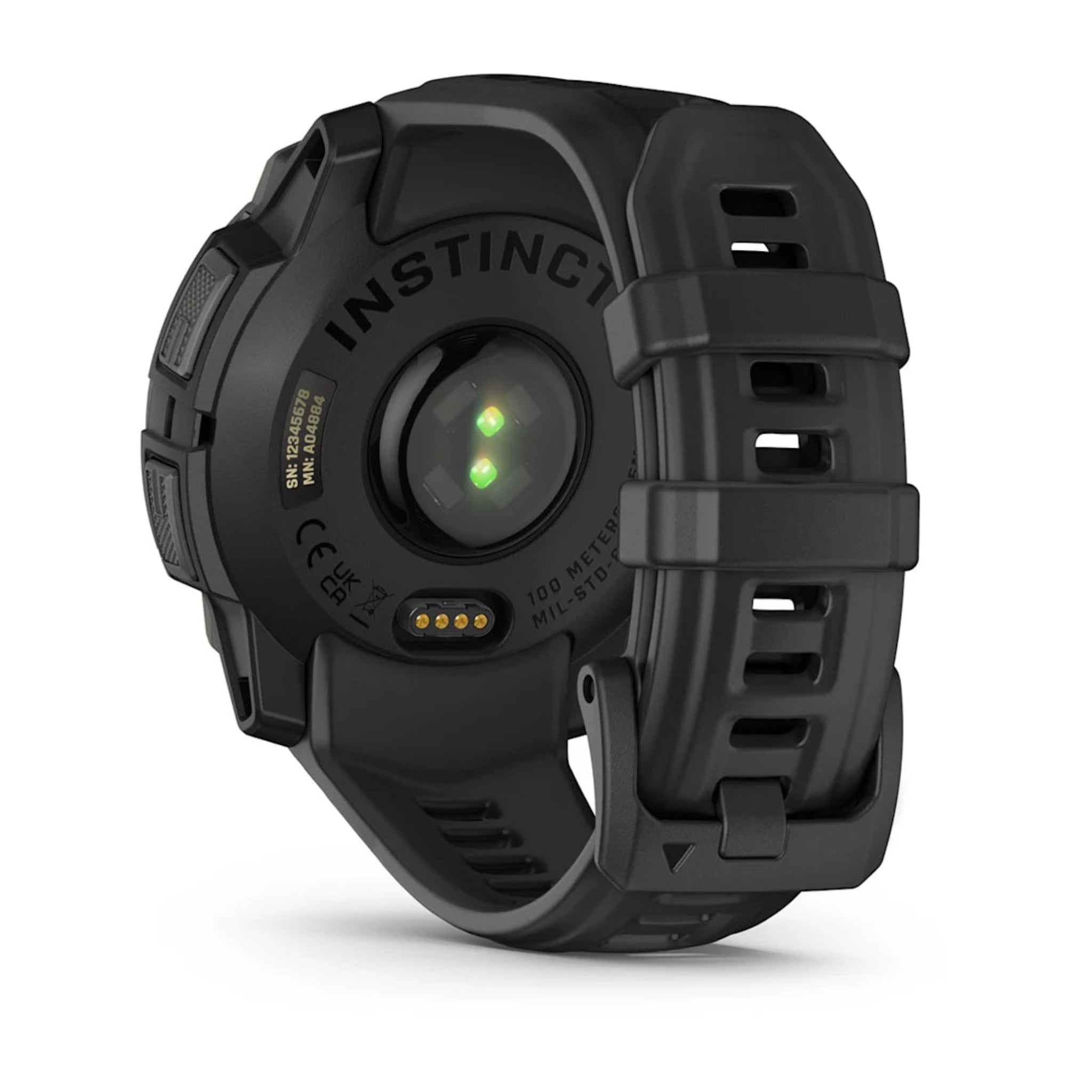 Instinct 3x OLED Black with Black Band back view with band