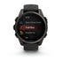 Garmin Fenix 8 43 MM Sapphire Carbon Gra DLC Titanium with Black Pebble Gray Silicone Band front facing showing workout options