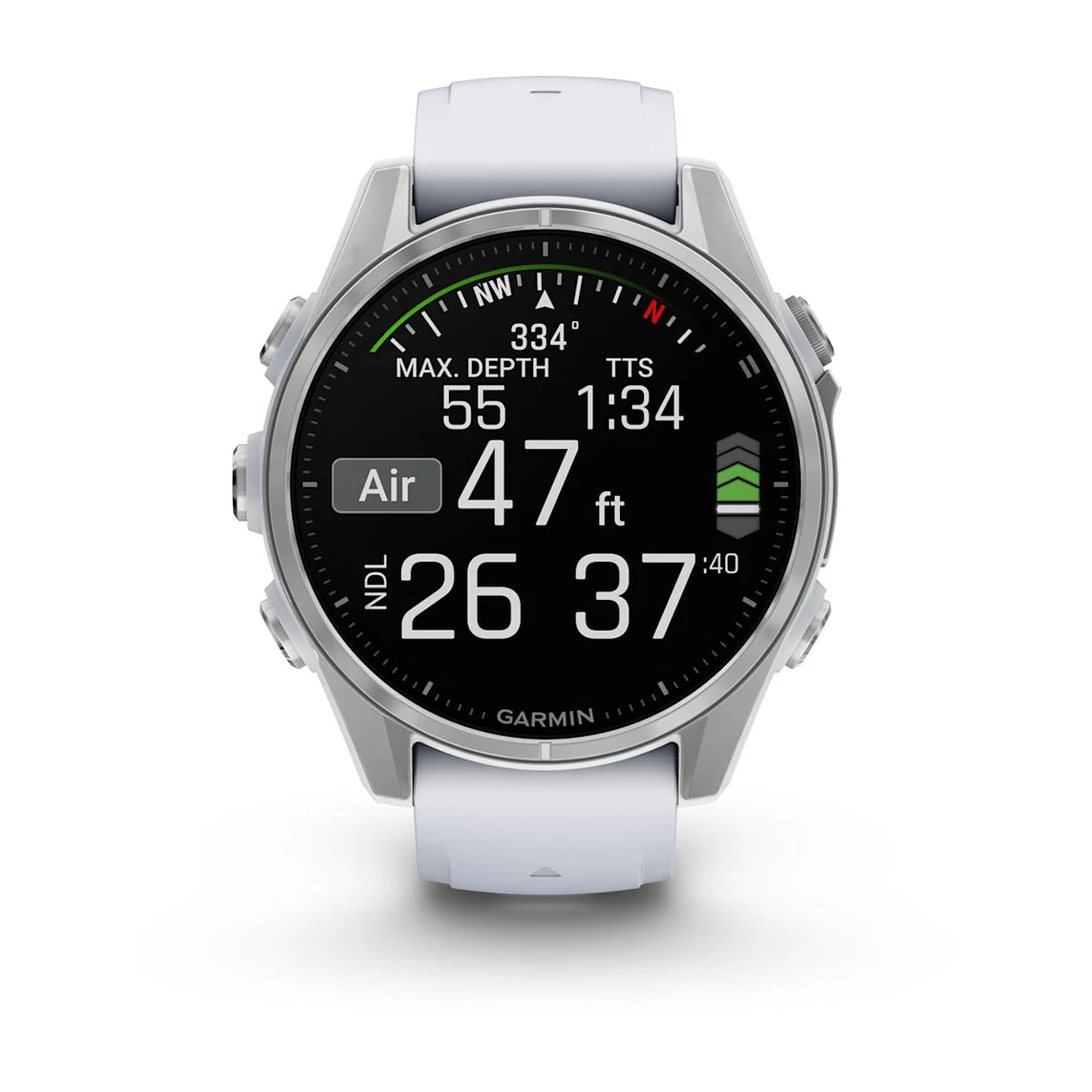 Garmin Fenix 8 Watch Sapphire Silver with Fog Gray Dark Sandstone Silicone Band with altitude infromation