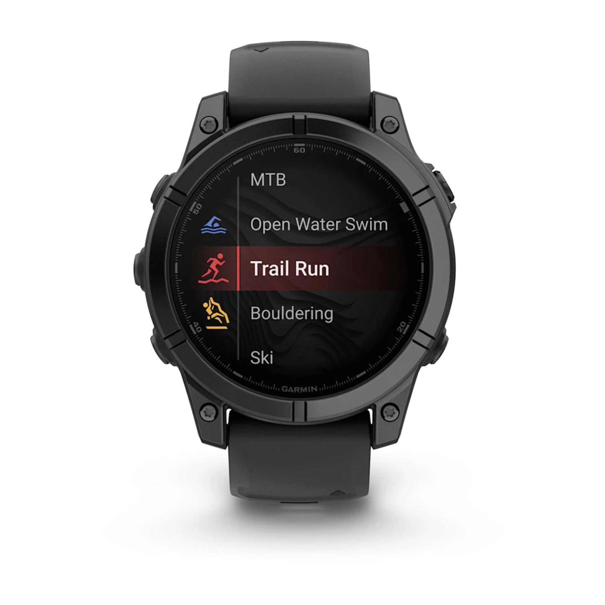 Garmin Fenix 3 watch SGS showing map routing front facing showing workout options
