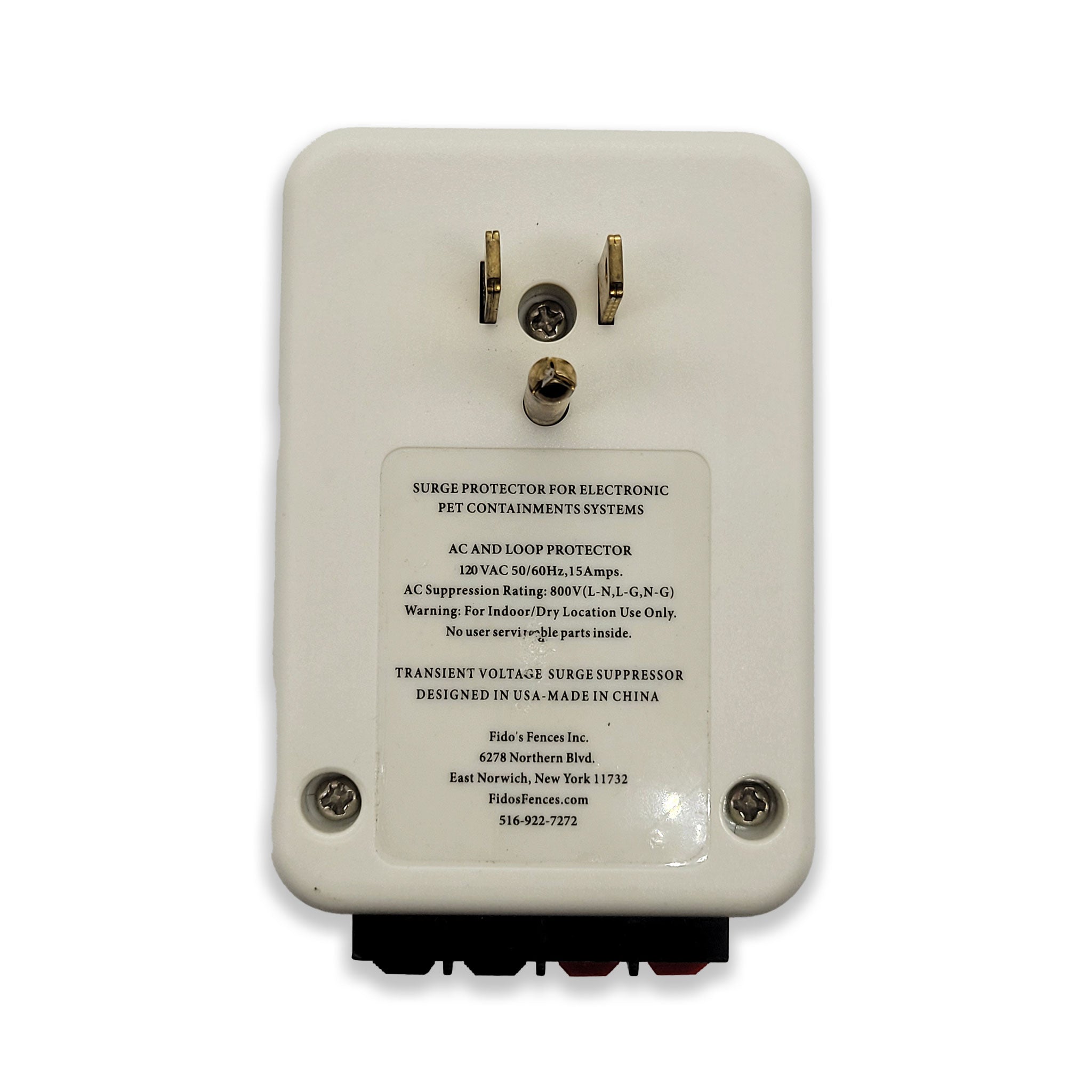 back of Surge protector by Fido's Fence