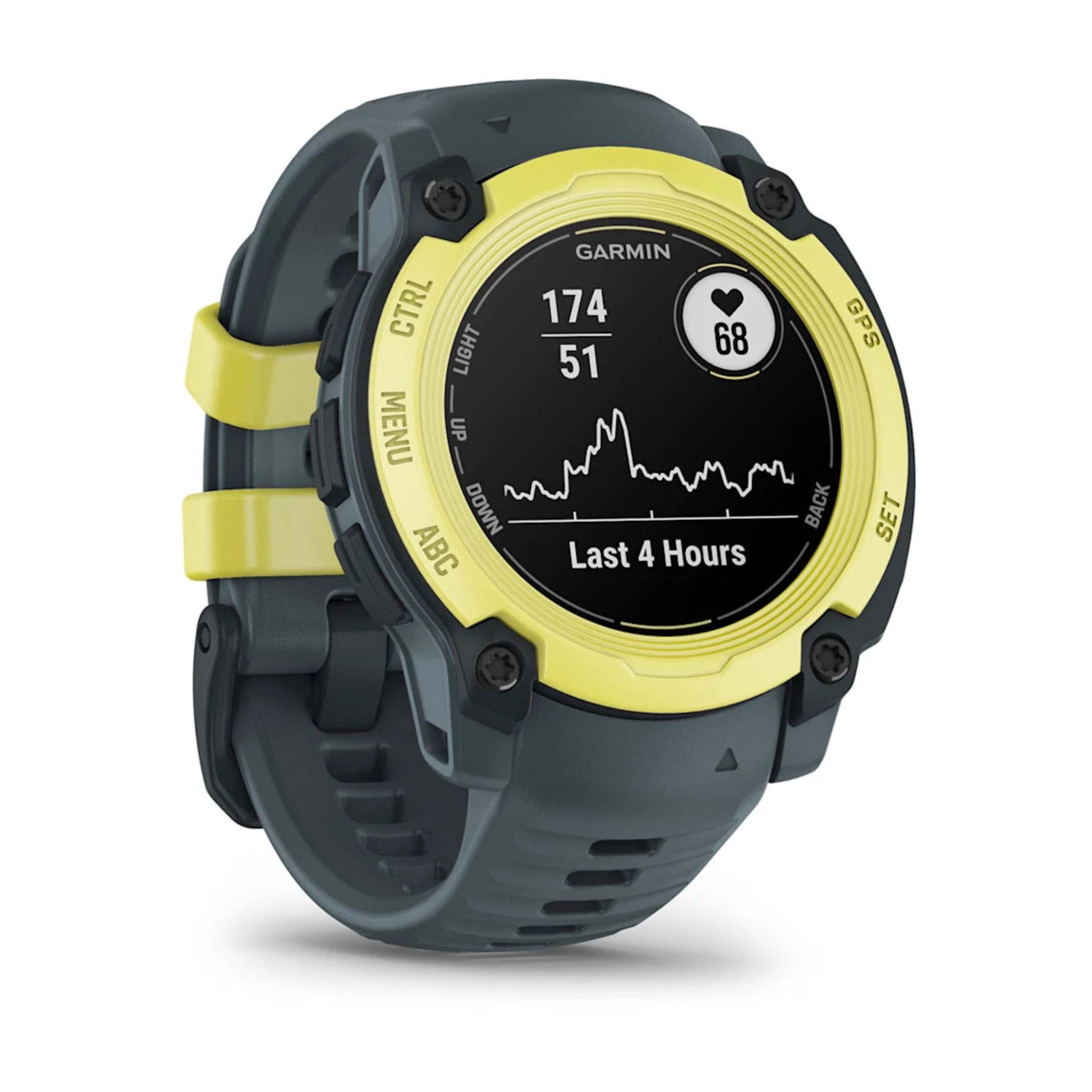 Garmin Instinct E small face Electric Lime Face with Twilight Band Front Facing heart rate