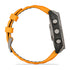 Sapphire Titanium Face with Spark Orange Graphite Silicone Band side facing showing control buttons