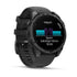 Garmin Fenix 8 Watch Slate Gray with Black Silicone Band front facing showing workout stats