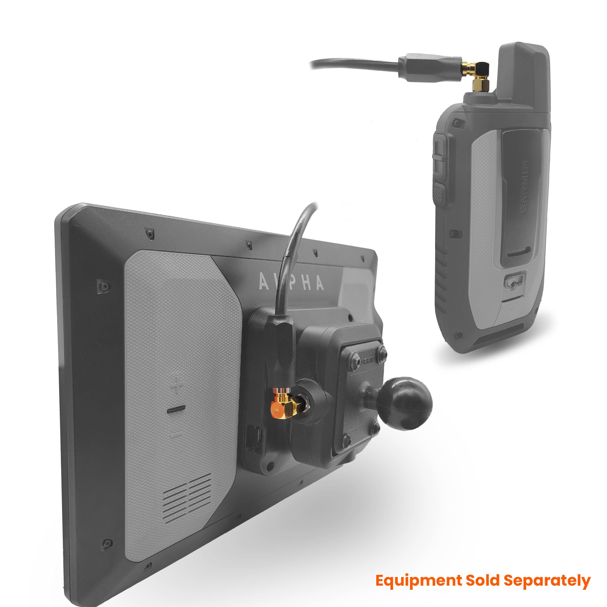 Elbow mount with antenna connected to it on a Garmin Alpha XL and Alpha 300 Handheld