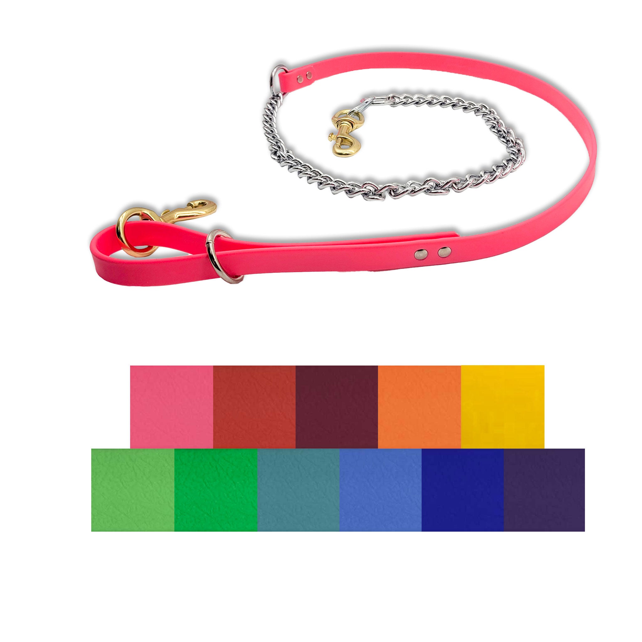 Rust, water, and odor-resistant dog leash with chain