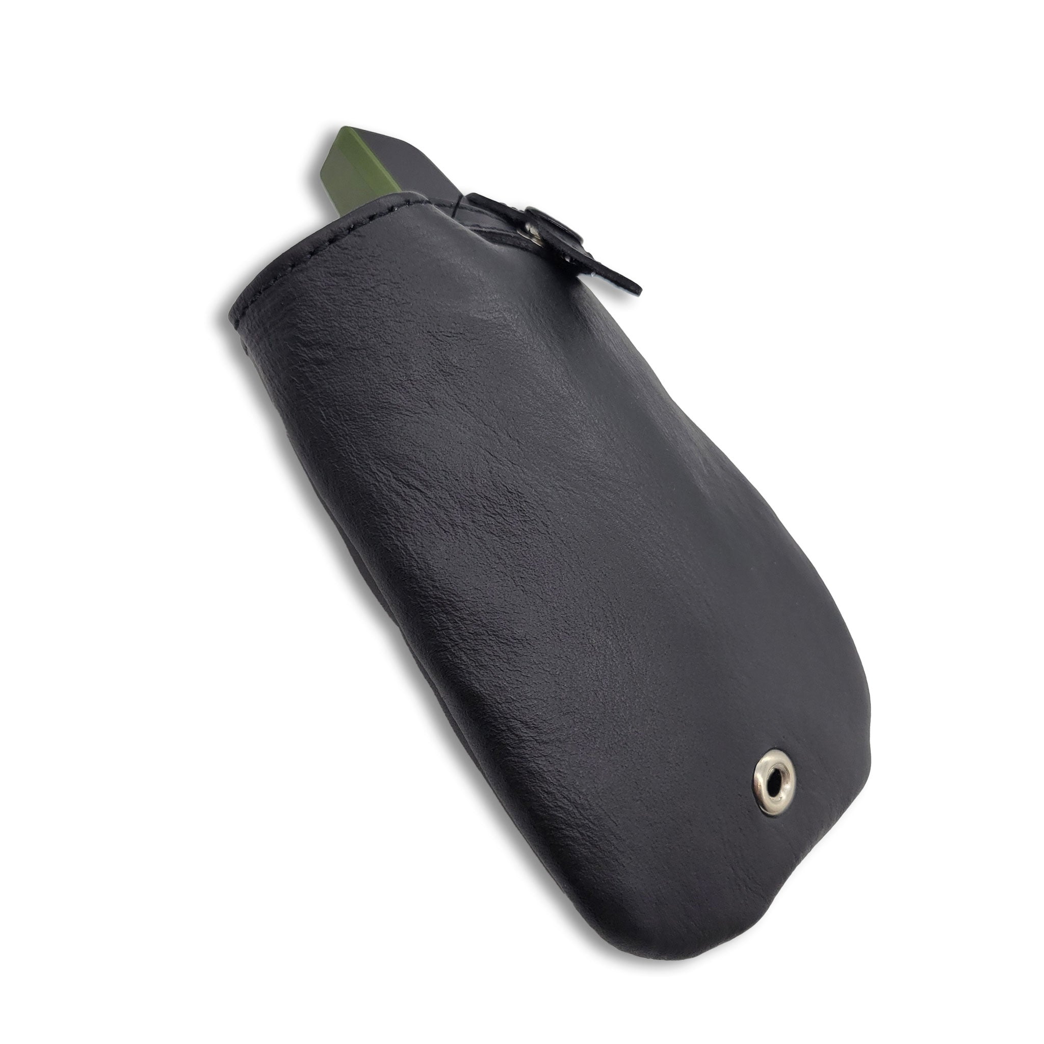 Black leather holster for Garmin Sport Pro handheld with strap on a white background