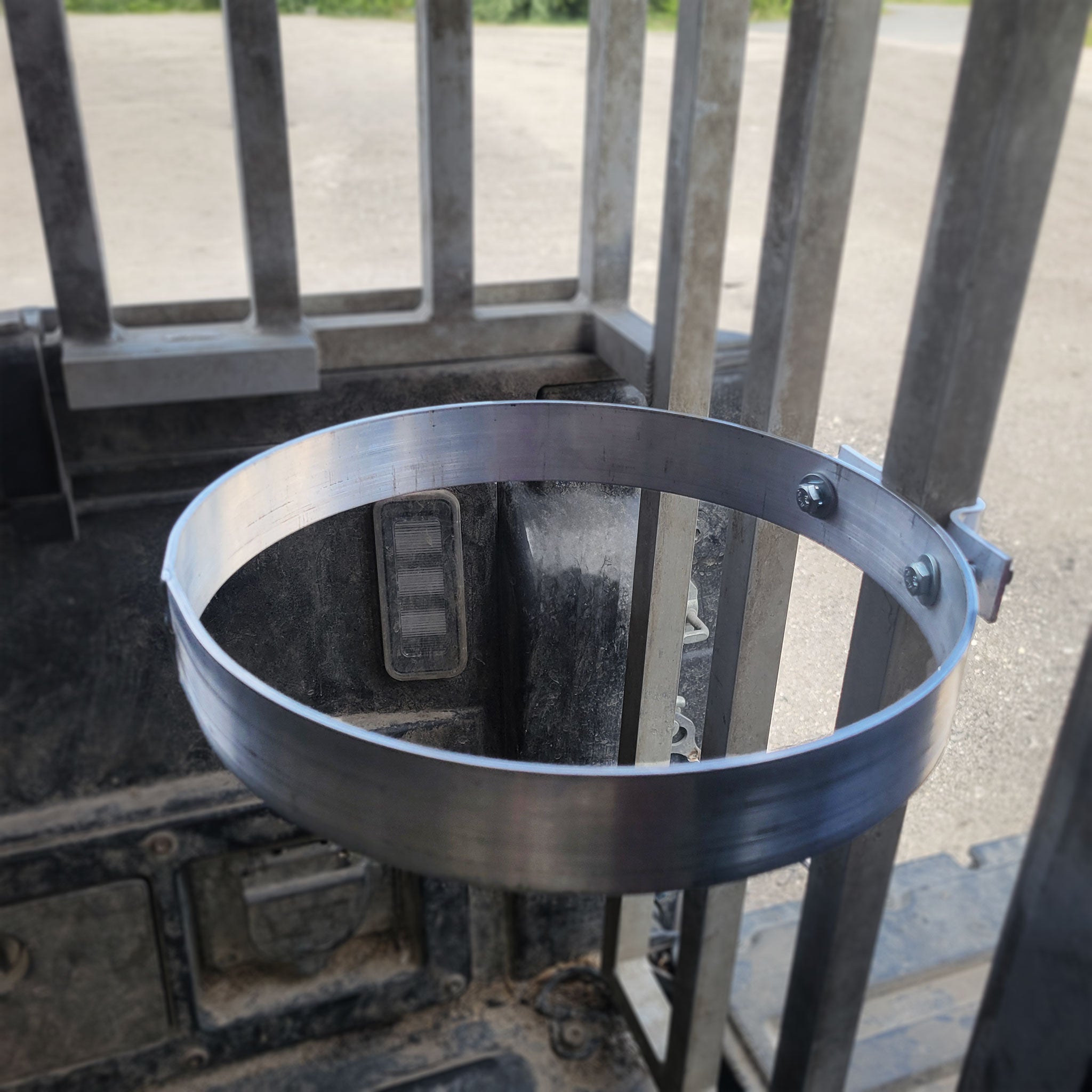 Metal Bucket Holder on a dog box