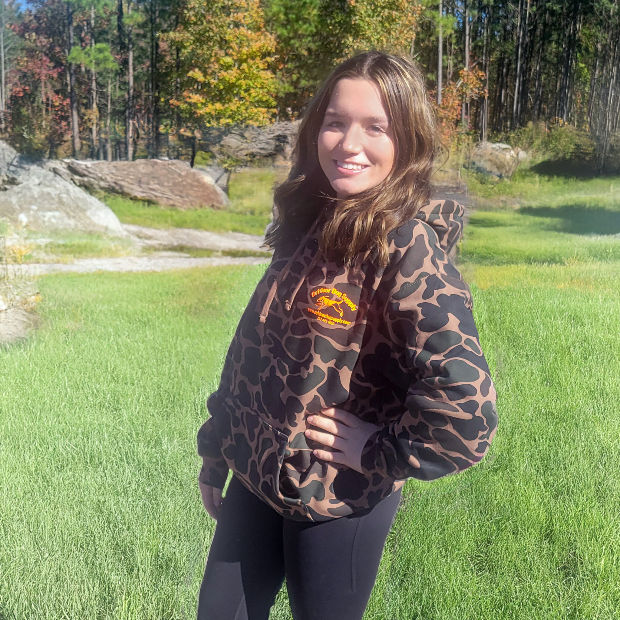 emmy wearing camo hoodie