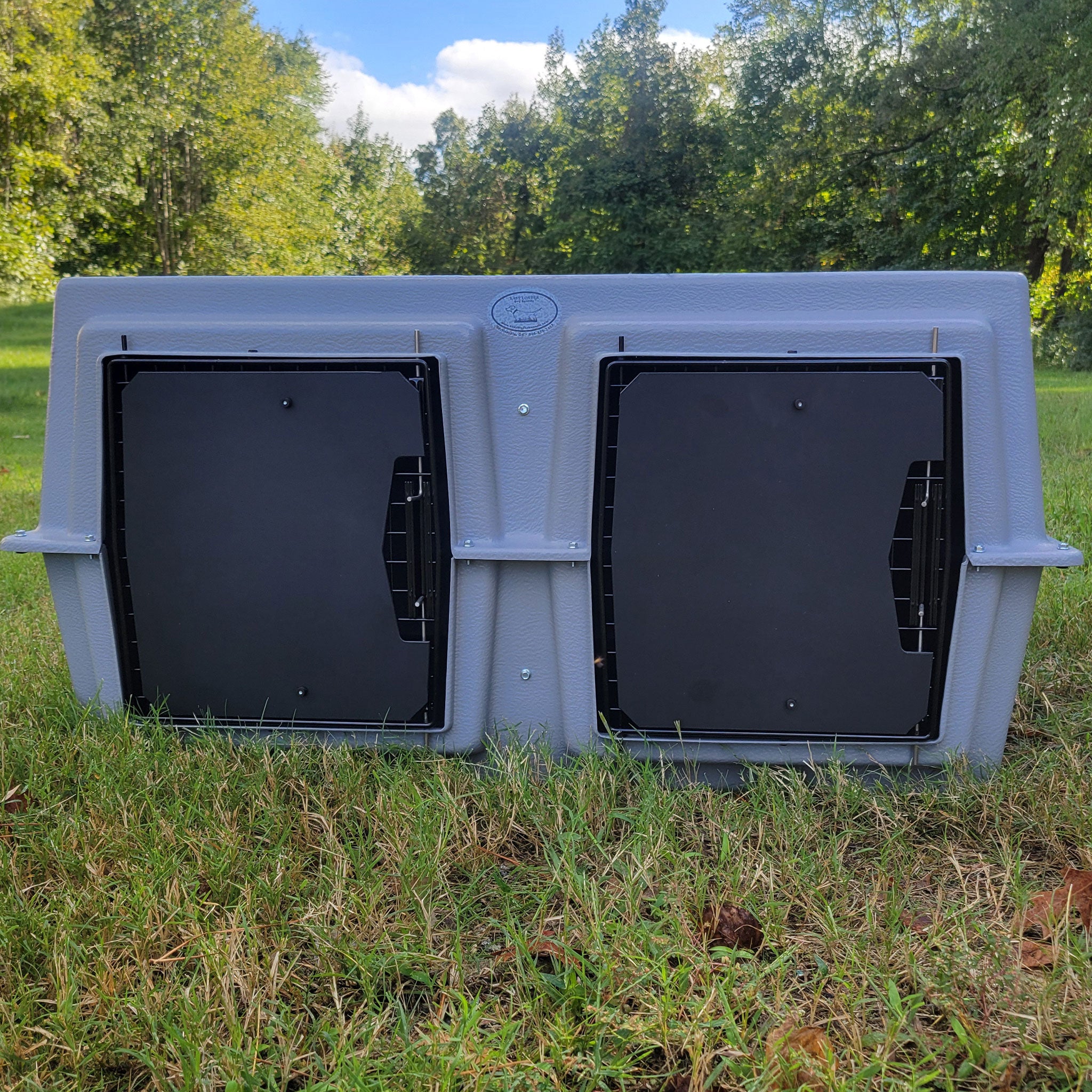 front view of original kennel by easy loaders kennels with Cold Weather Kennel Door Covers