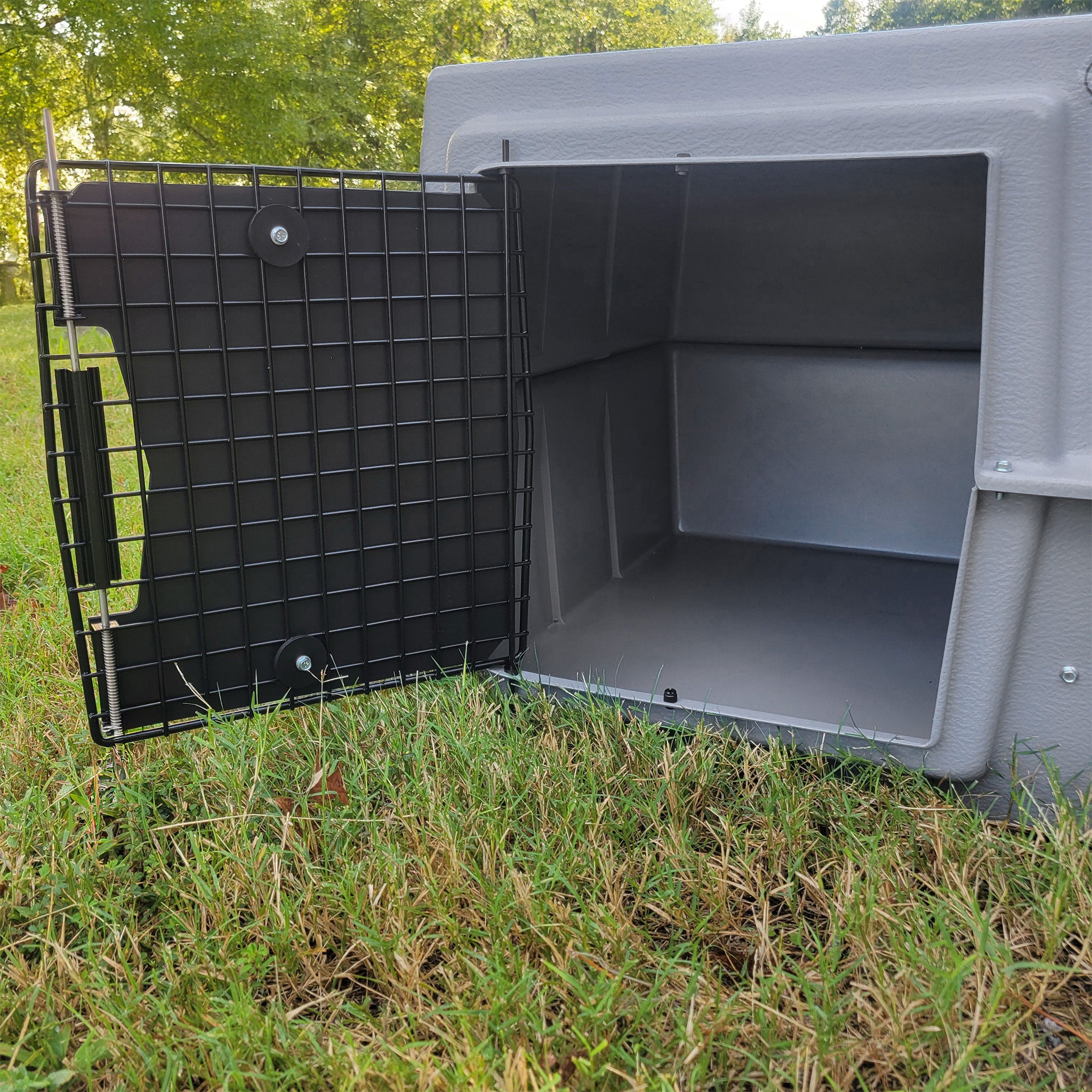 close up of the inside of the kennel with cold weather kennel door covers