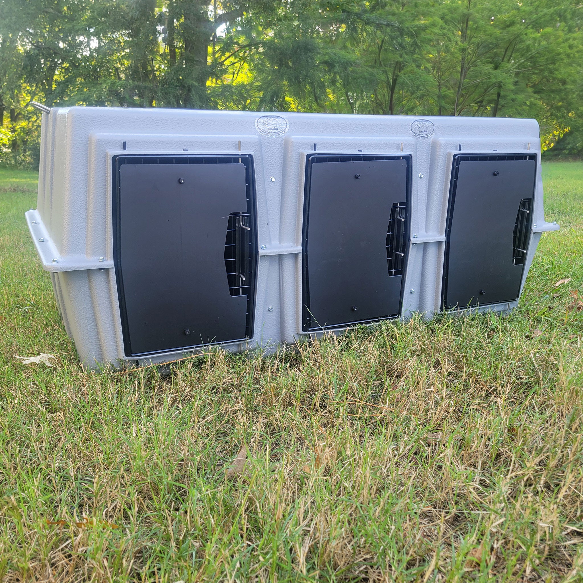The Triple Kennel by easy loader kennels with Cold Weather Kennel Door Covers