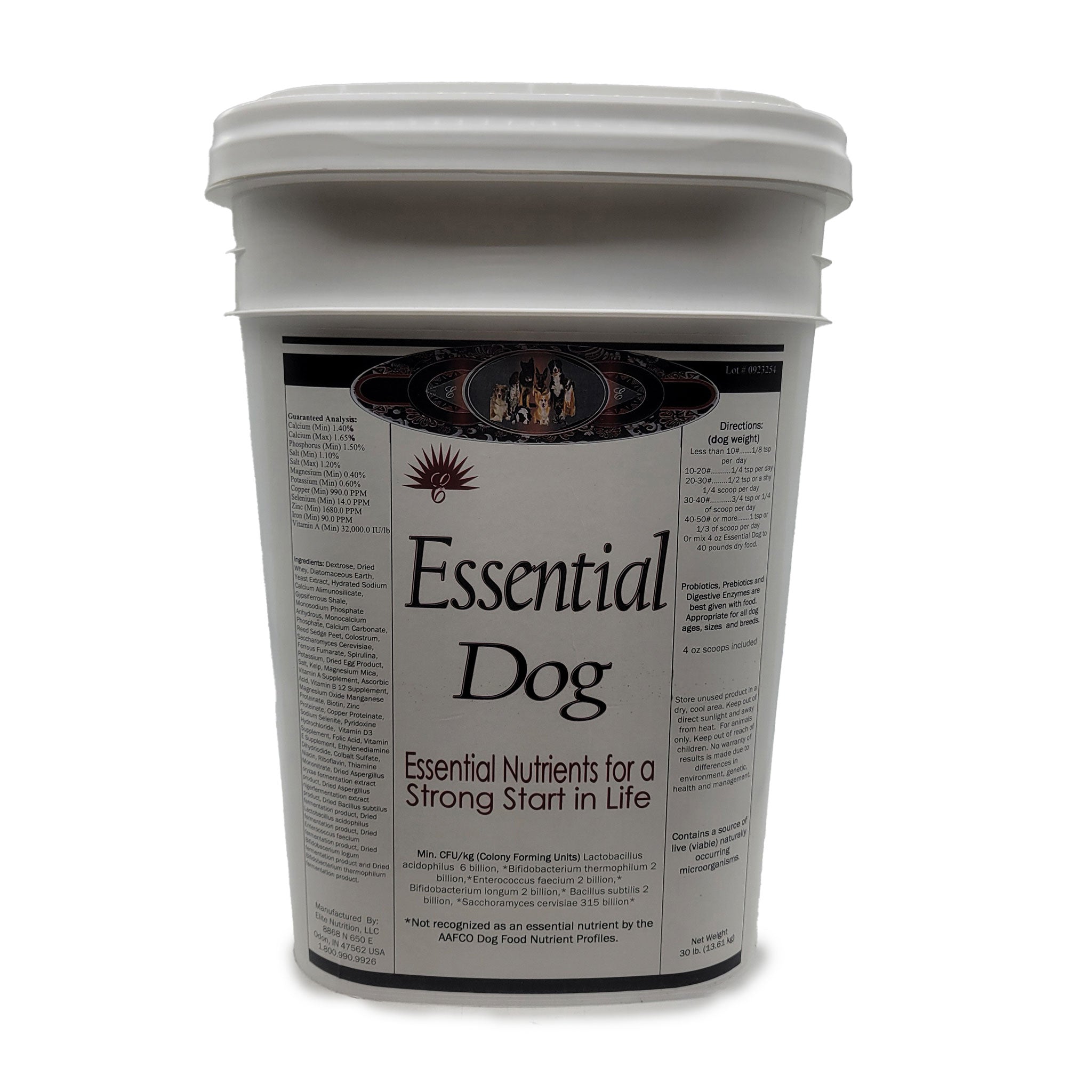 30 pound container of Essential Dog Canine Supplement By Elite Nutrition