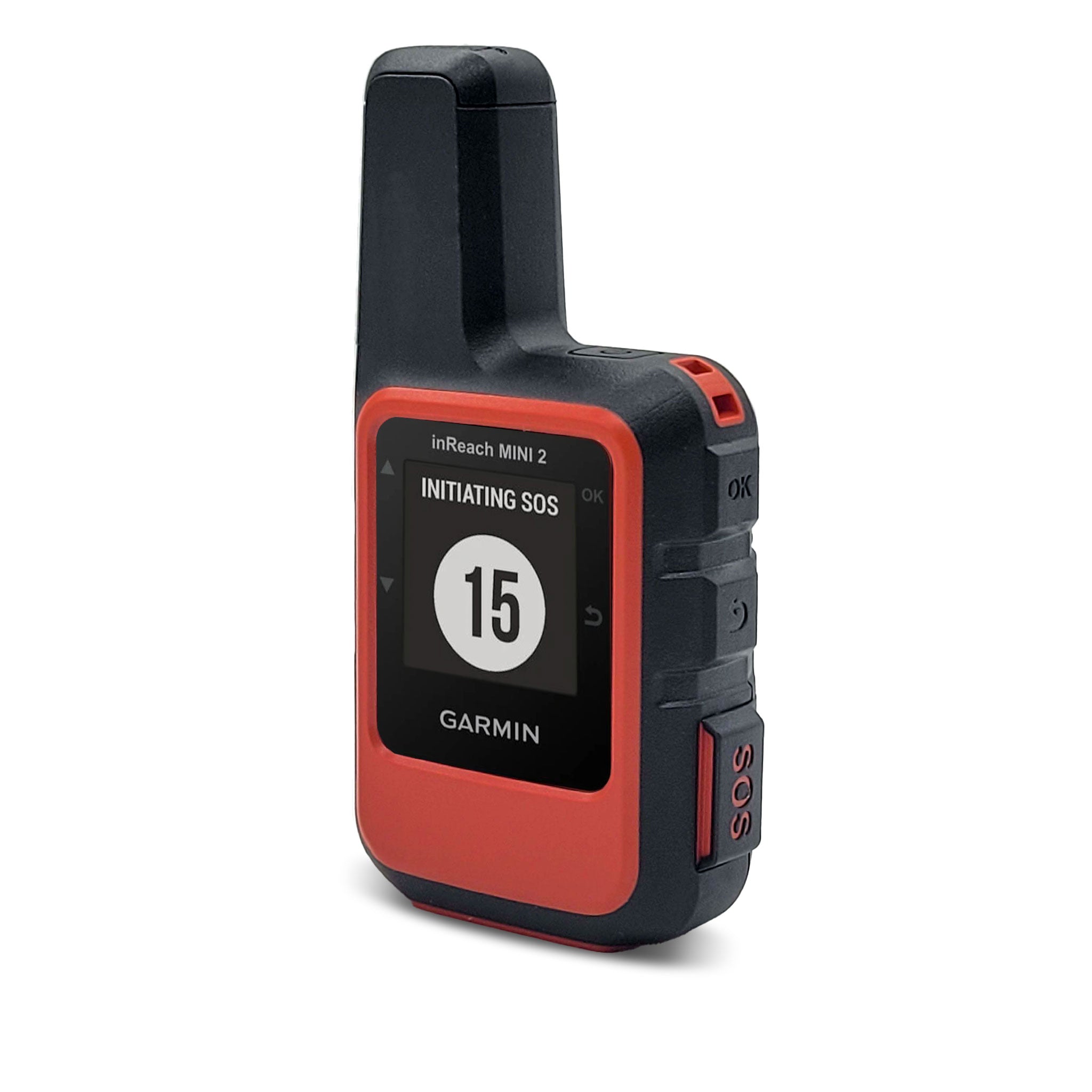 Left View Garmin inReach Mini 2: Compact satellite communicator for outdoor adventures.