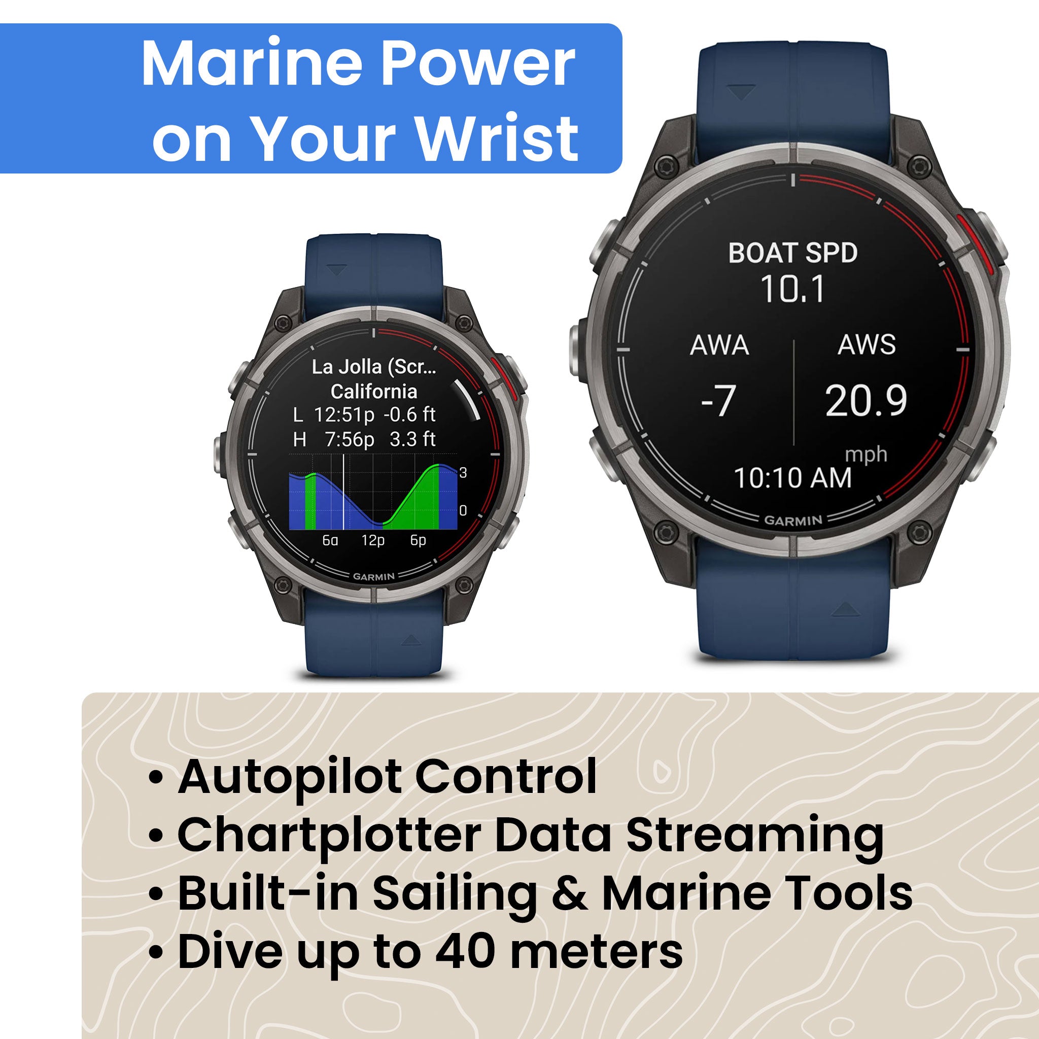 marine features of the Garmin Quatix 8 Marine GPS Smartwatch