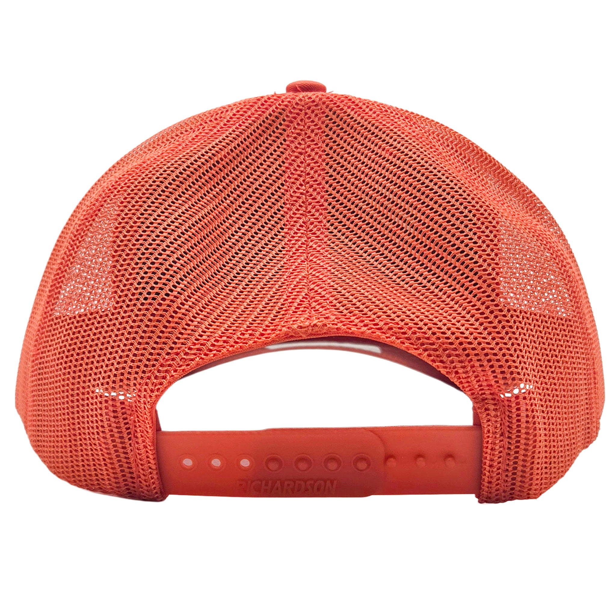 back view of orange richardson 112 trucker hat