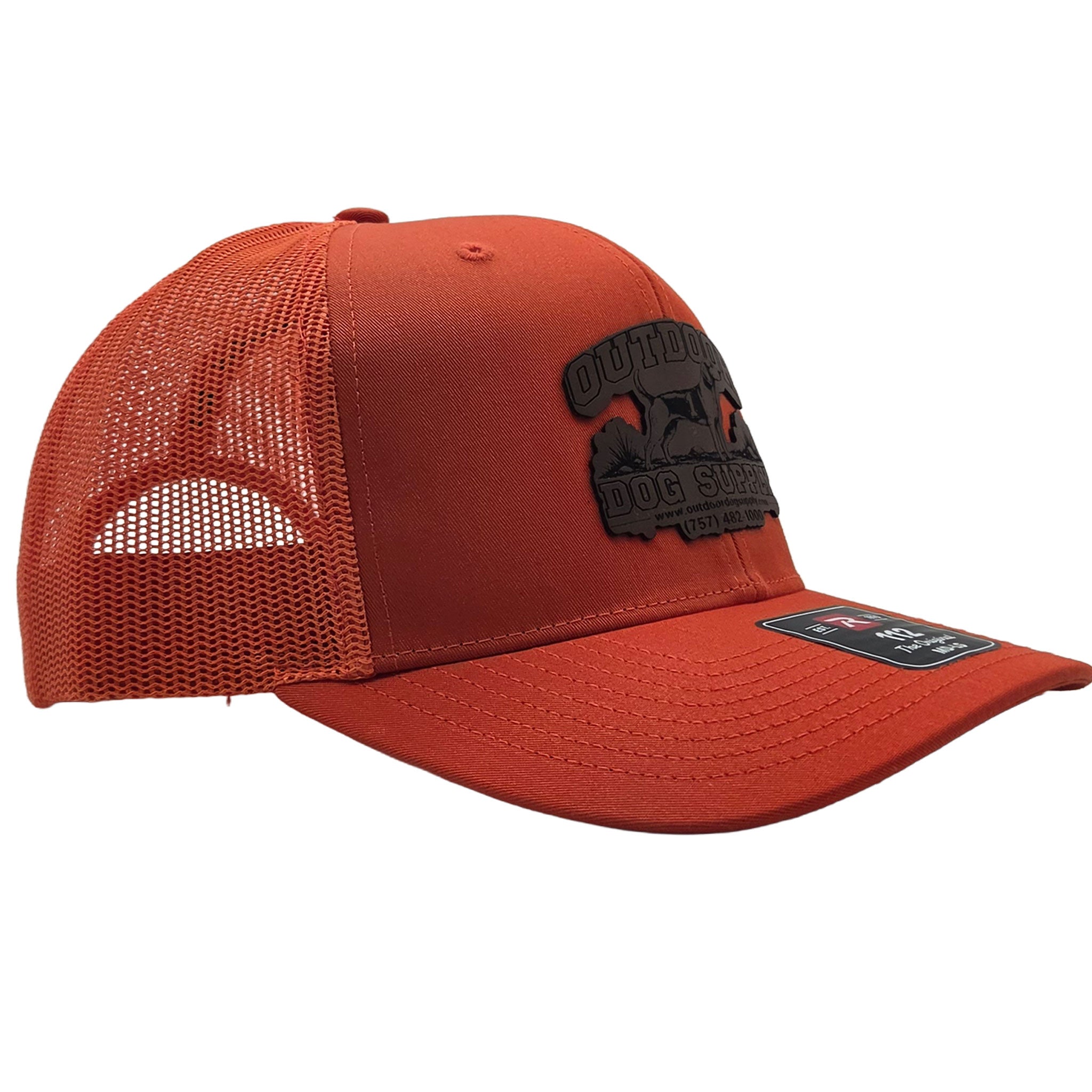 Orange Richardson 112 Trucker hat with leather patch