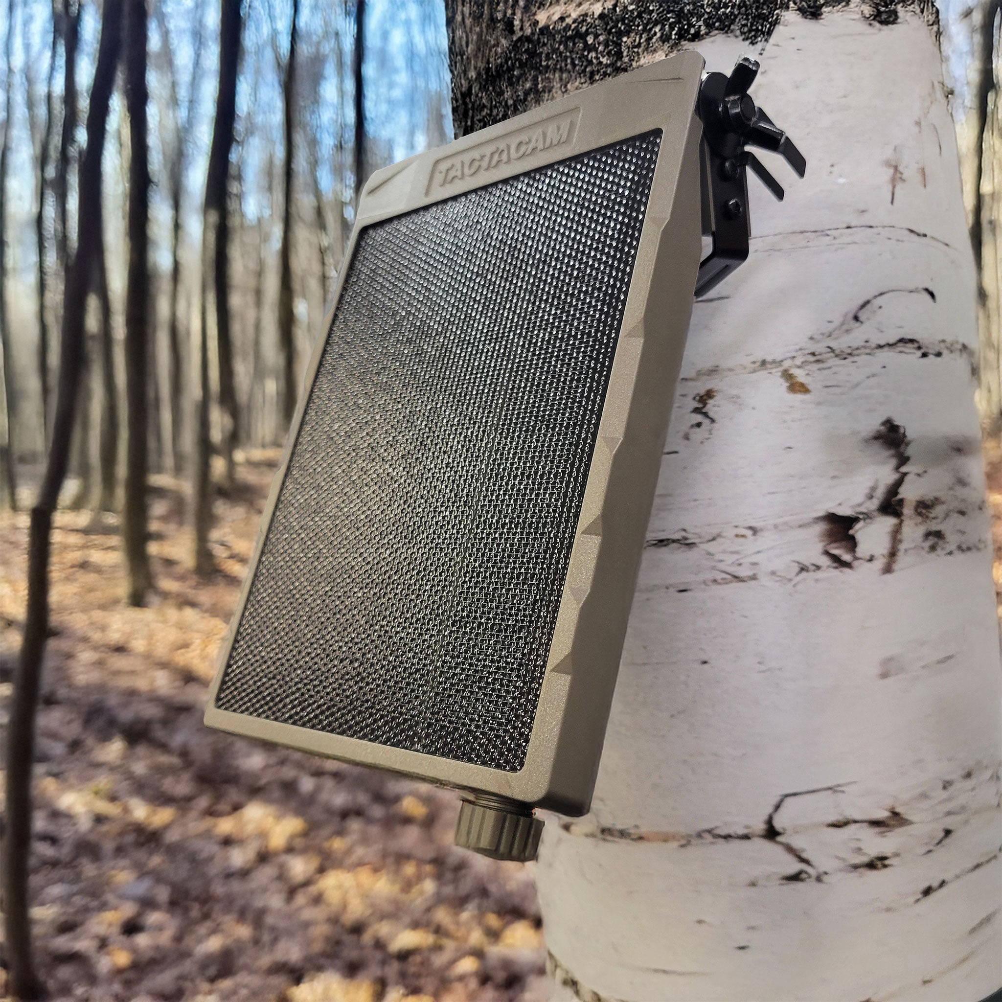 Tactacam DEFEND 12V External Solar Panel on tree in sun