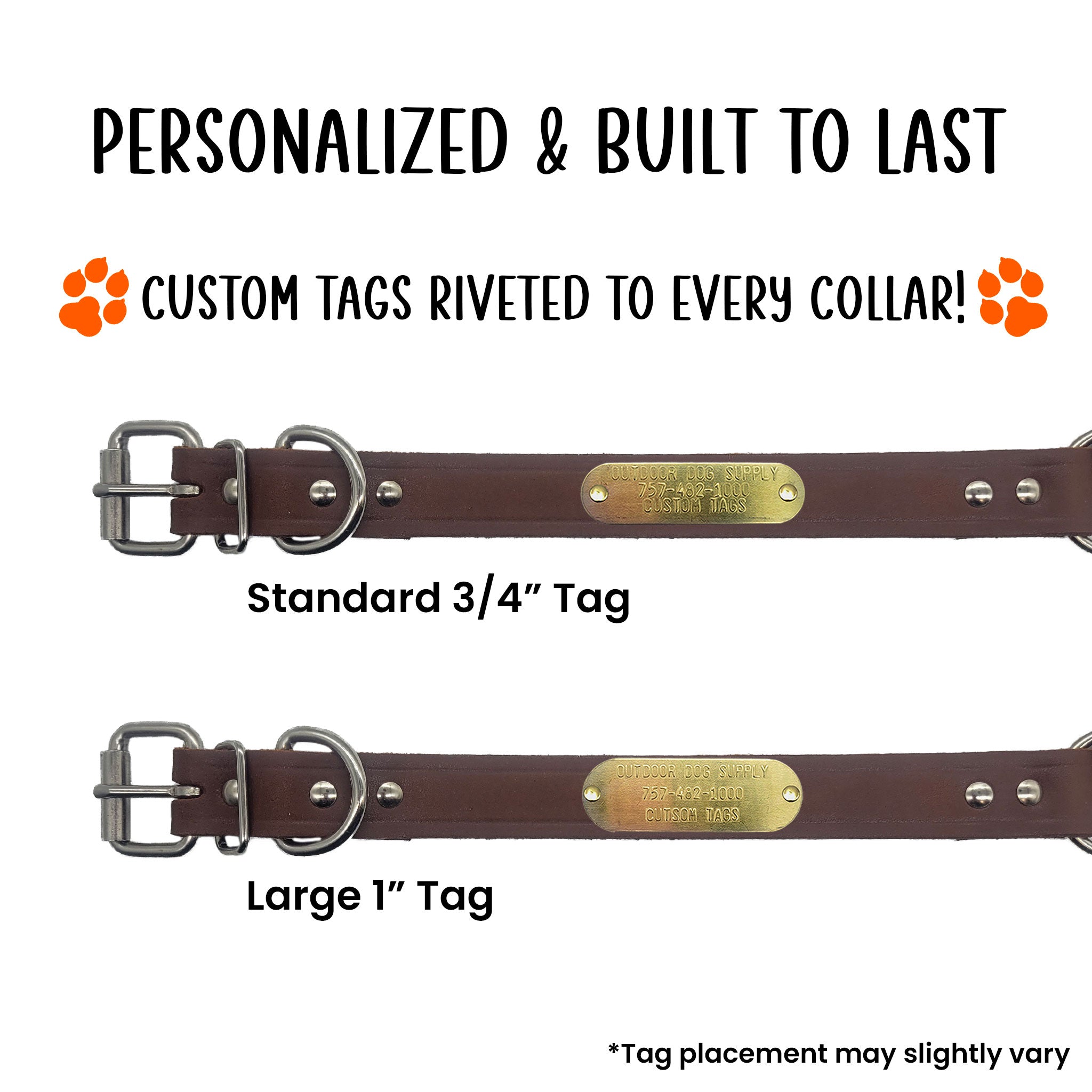 1" Leather Center Ring Dog Collar with Brass Name Plate