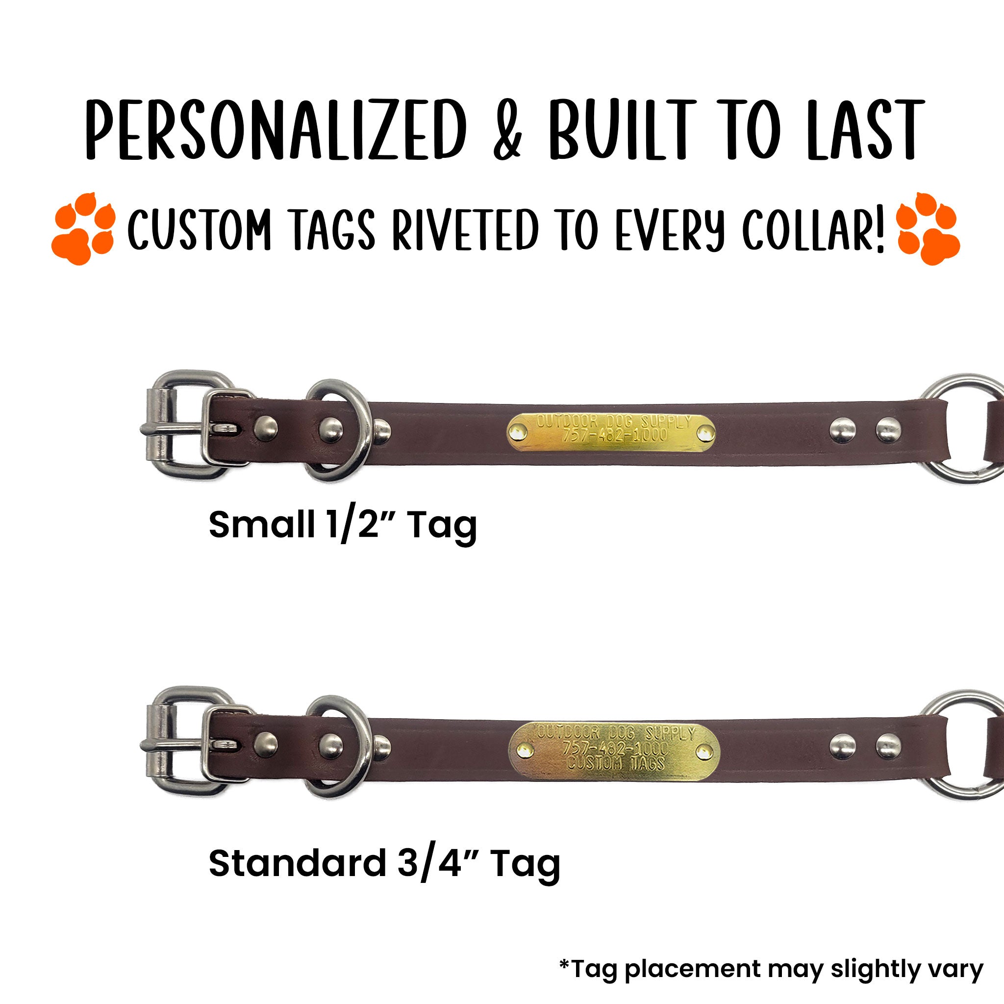 3/4" Leather Center Ring Dog Collar Strap