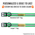custom tags on a green reflective dog collar