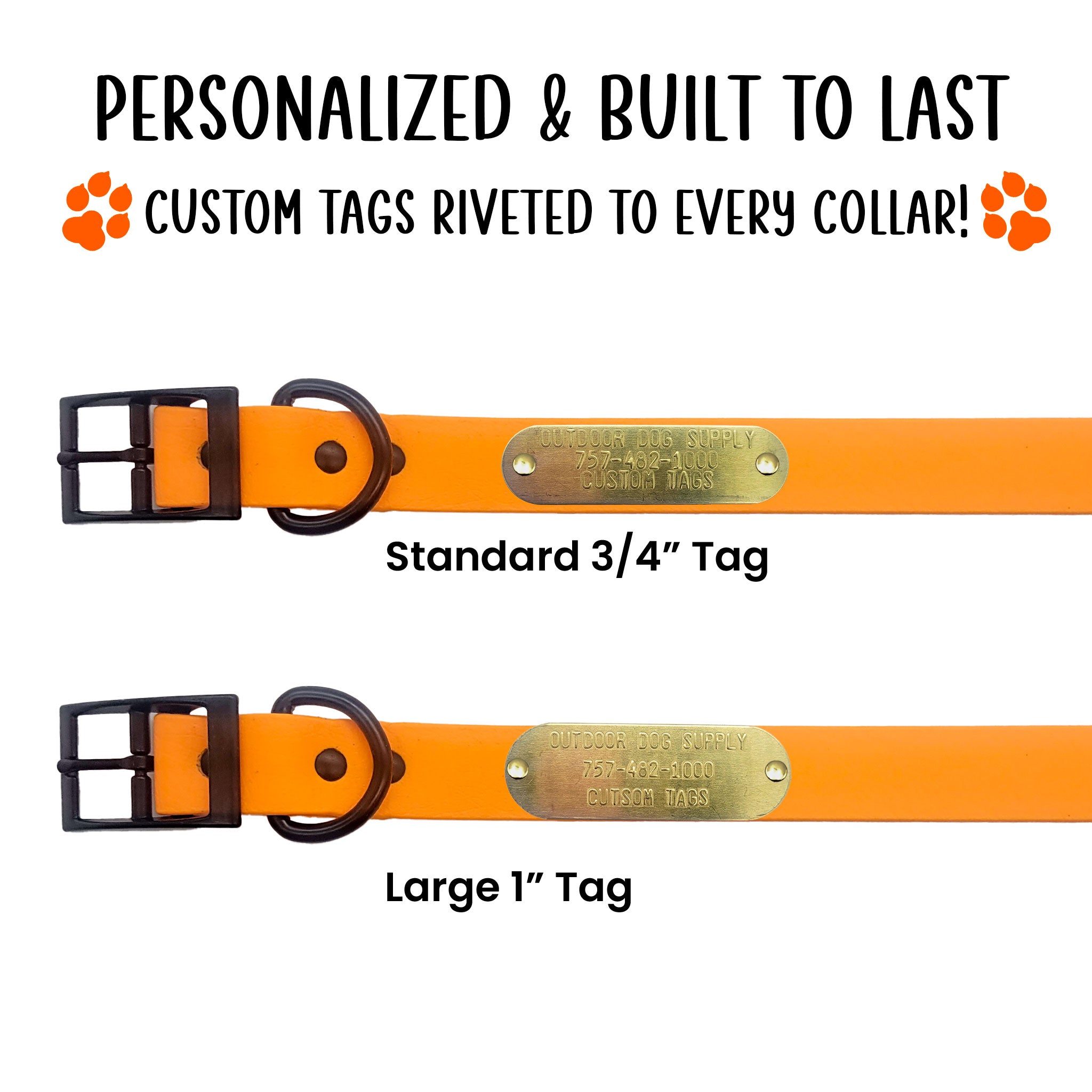 custom tags riveted to orange beta collar