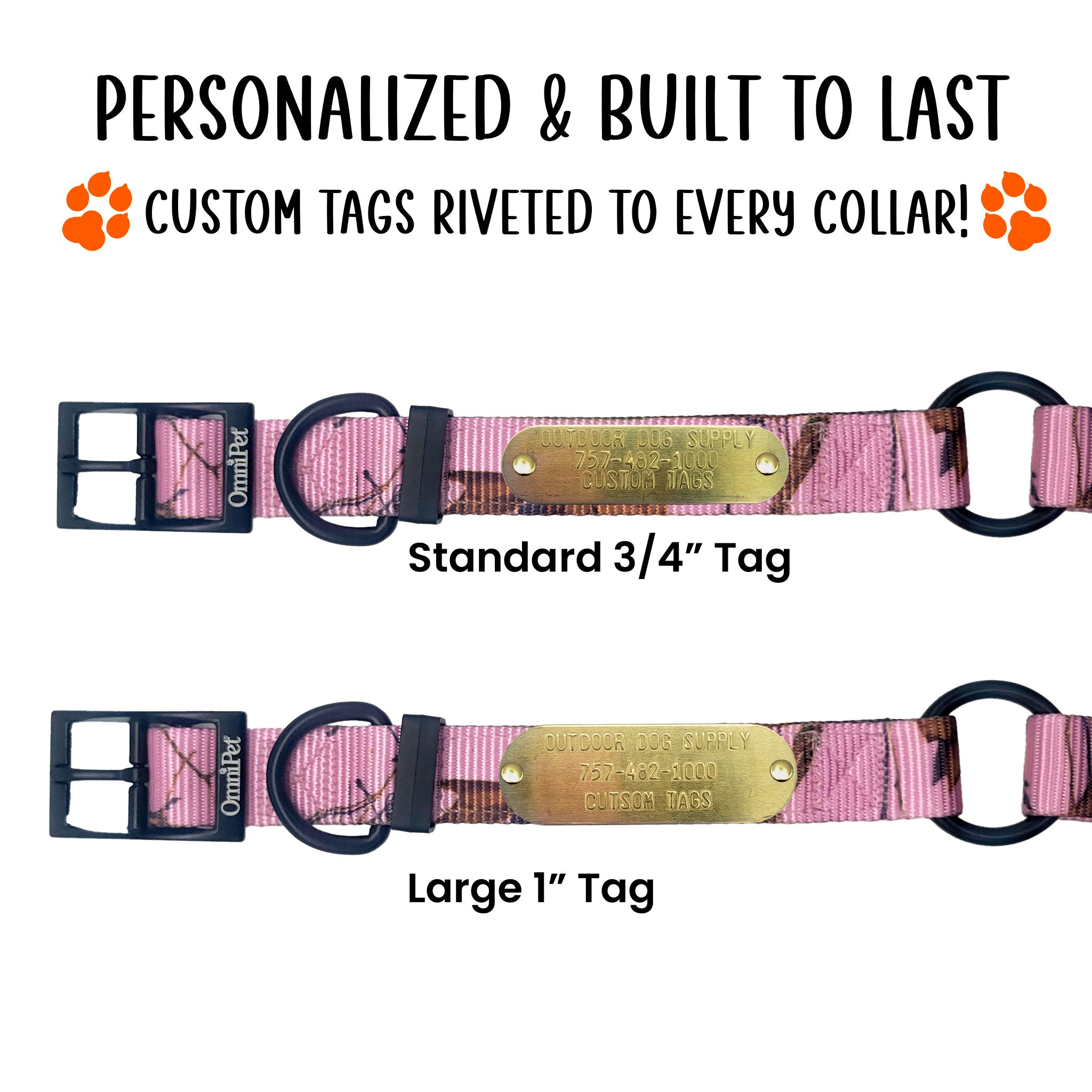 custom name tag on pink nylon camo with center ring