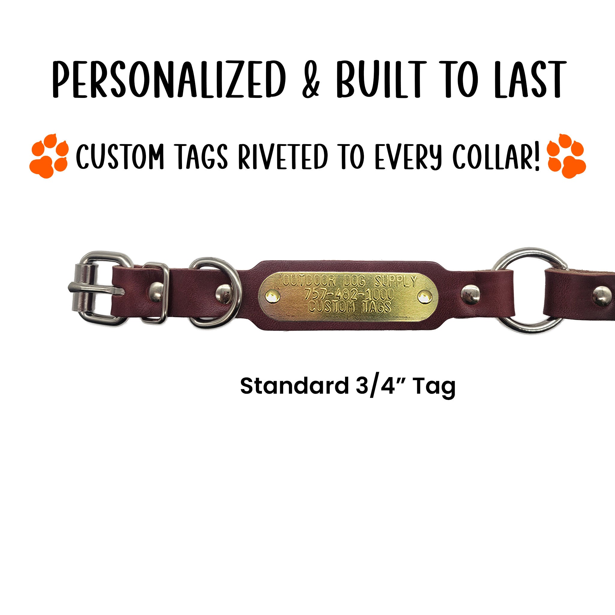 3/4" Leather Center Ring ID Dog Collar Strap