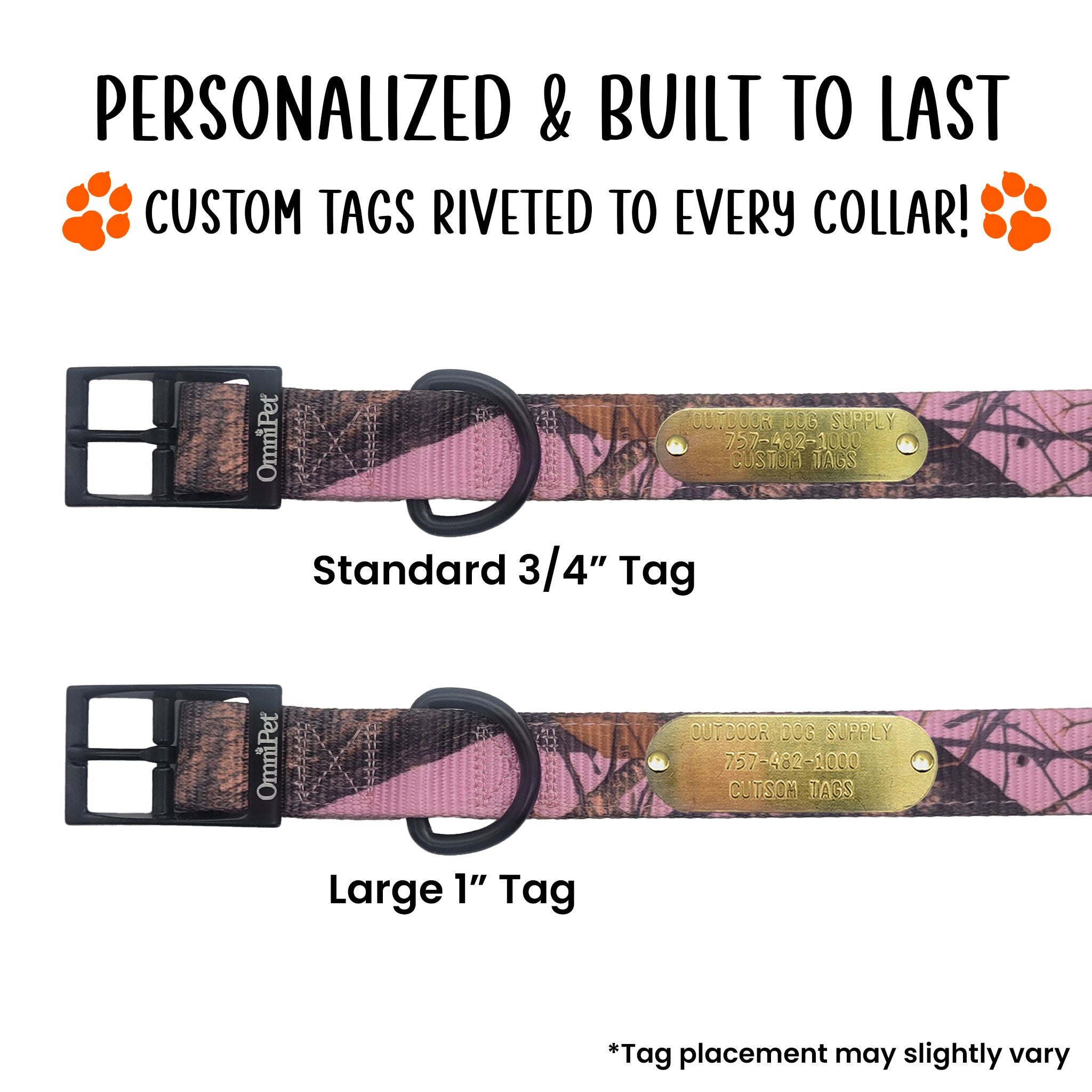 custom tags on nylon pink camo collars