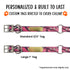 custom name tag riveted to pink camo dog collar with center ring