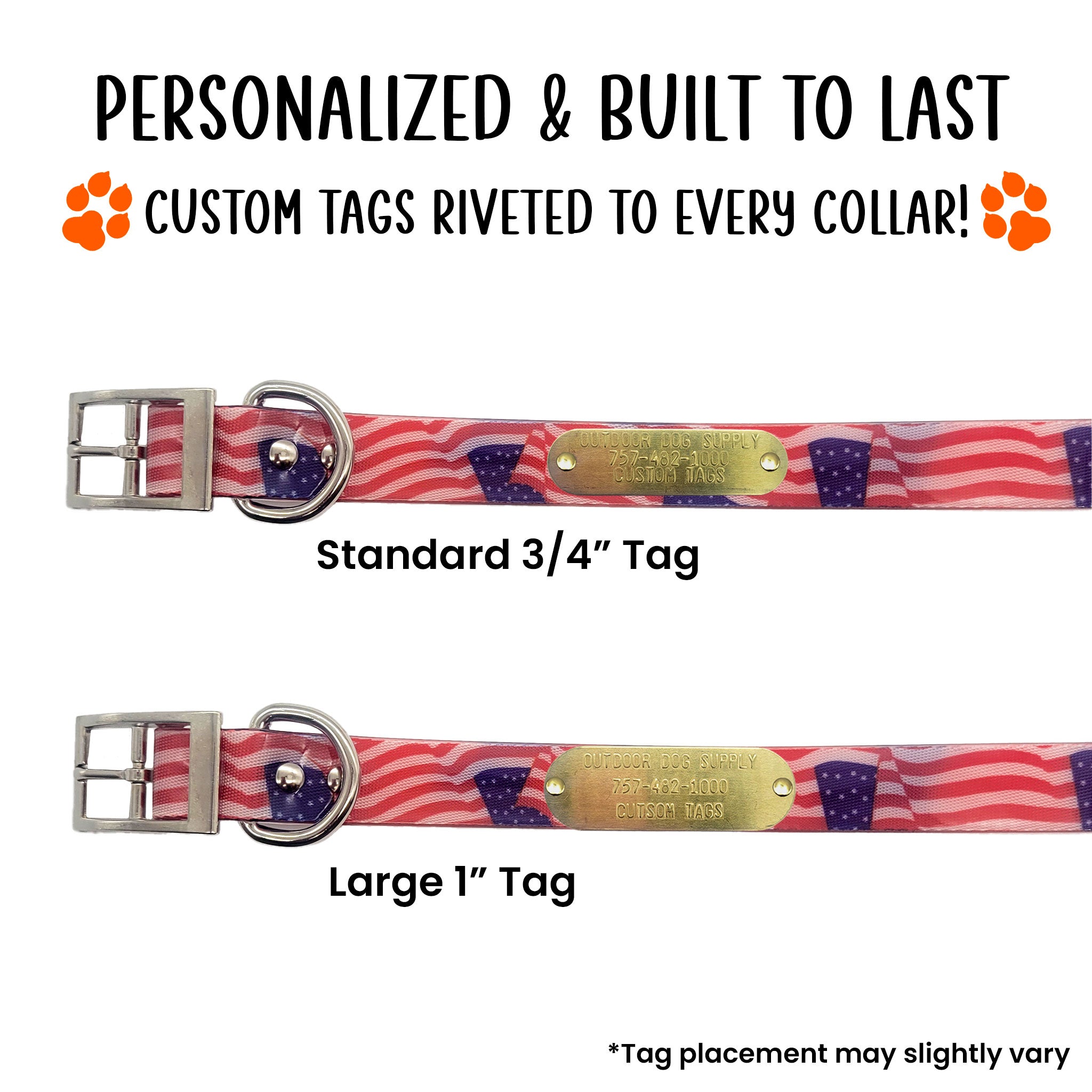 1" Pattern Premium Glow Tuff D Ring Dog Collar with Brass Name Plate
