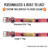 custom name tags riveted to dog collar with American Flag pattern