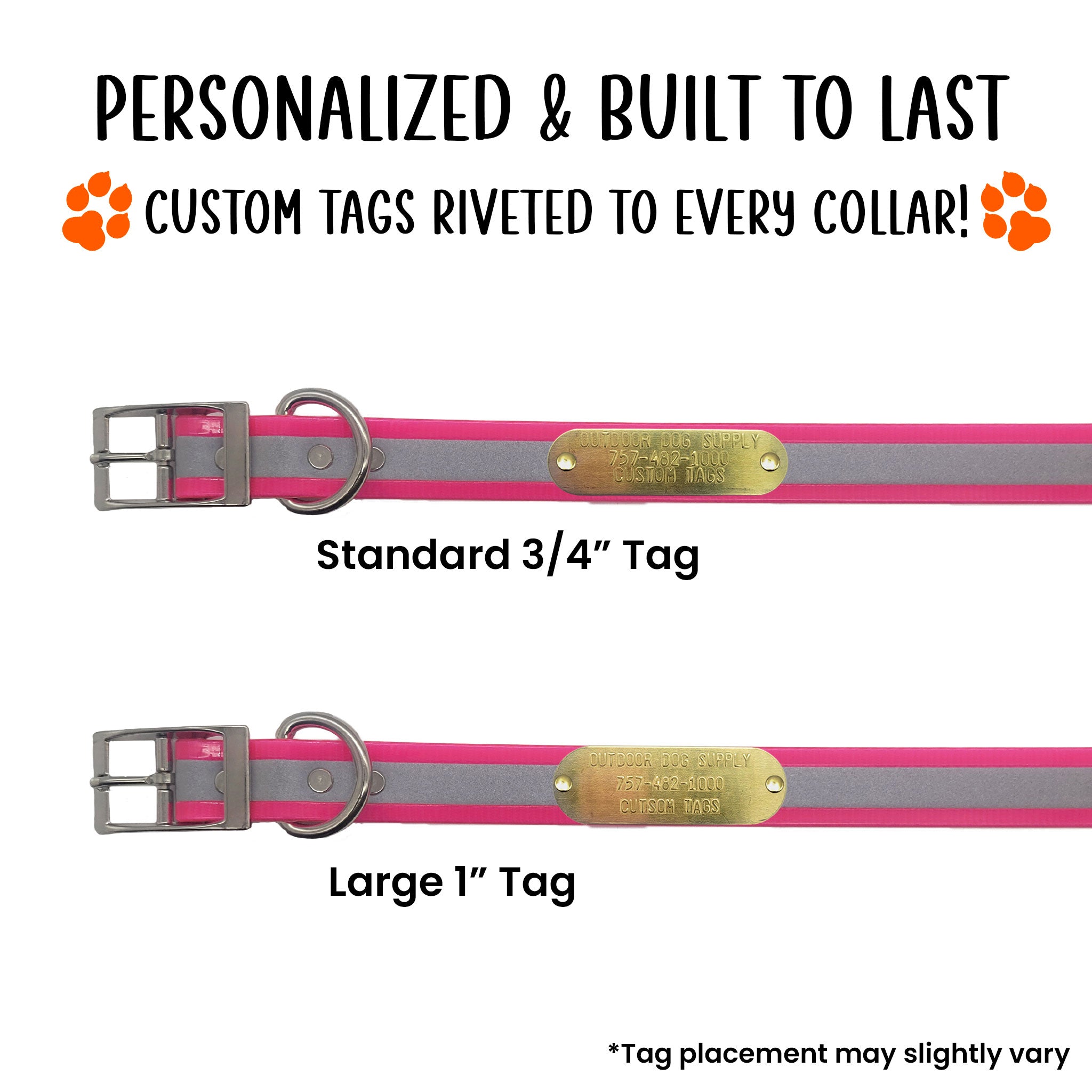1" Reflective Premium Glow Tuff D Ring Dog Collar with Brass Name Plate