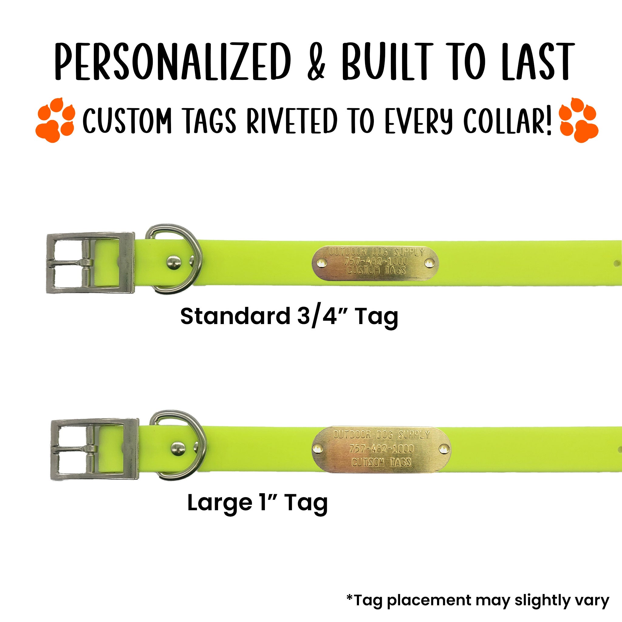 custom tags on a yellow tuff skin collar