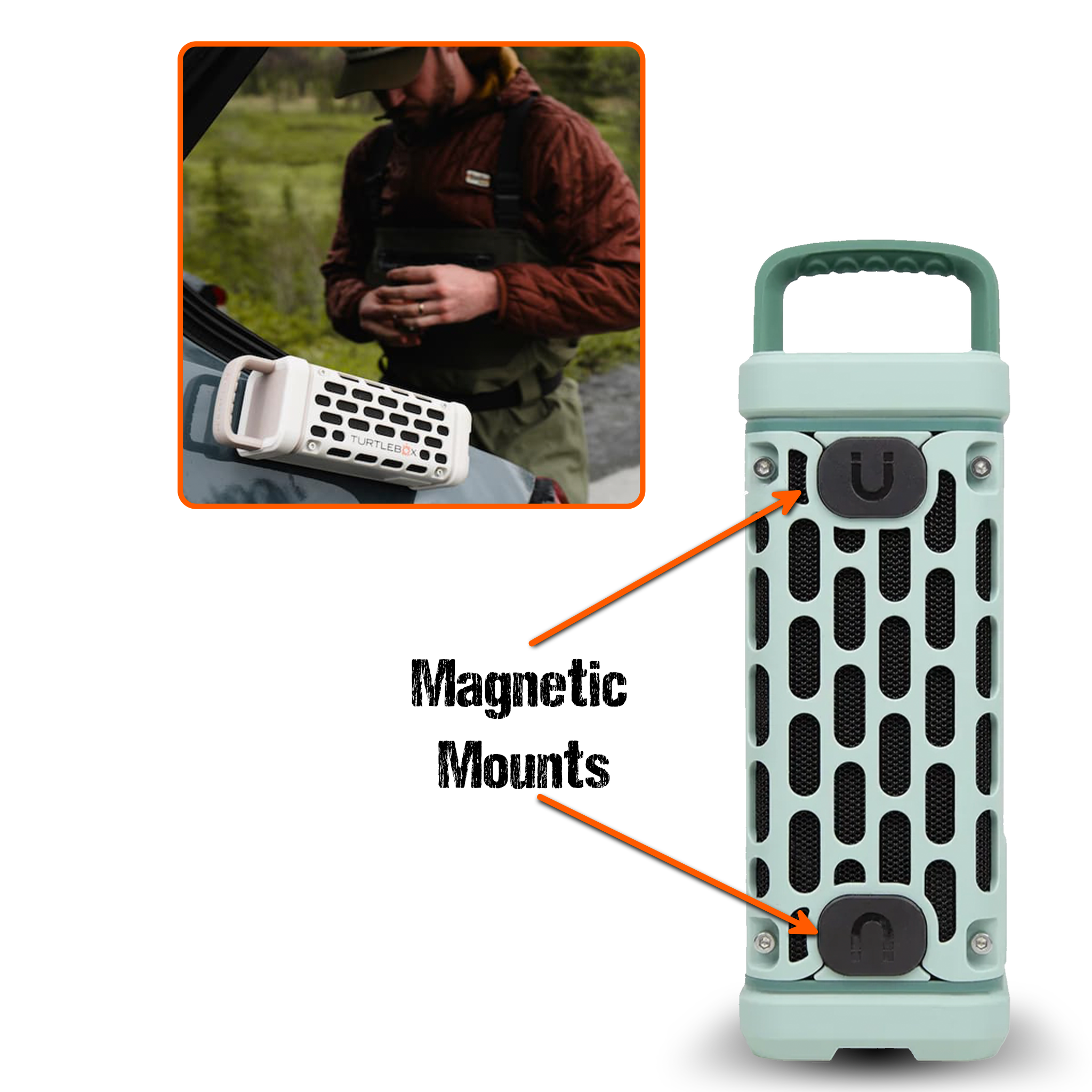 magnetic mounts on Turtlebox Ranger Rugged Portable Outdoor Speaker